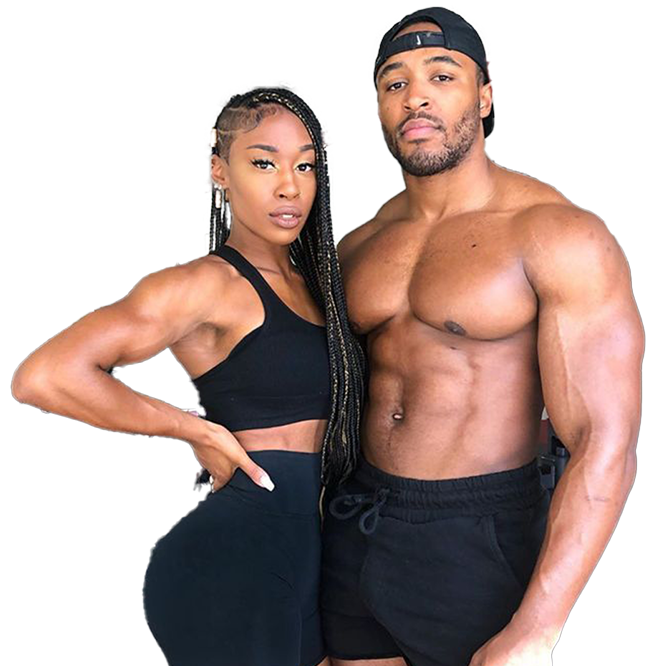 Fit couple showcasing fitness transformation